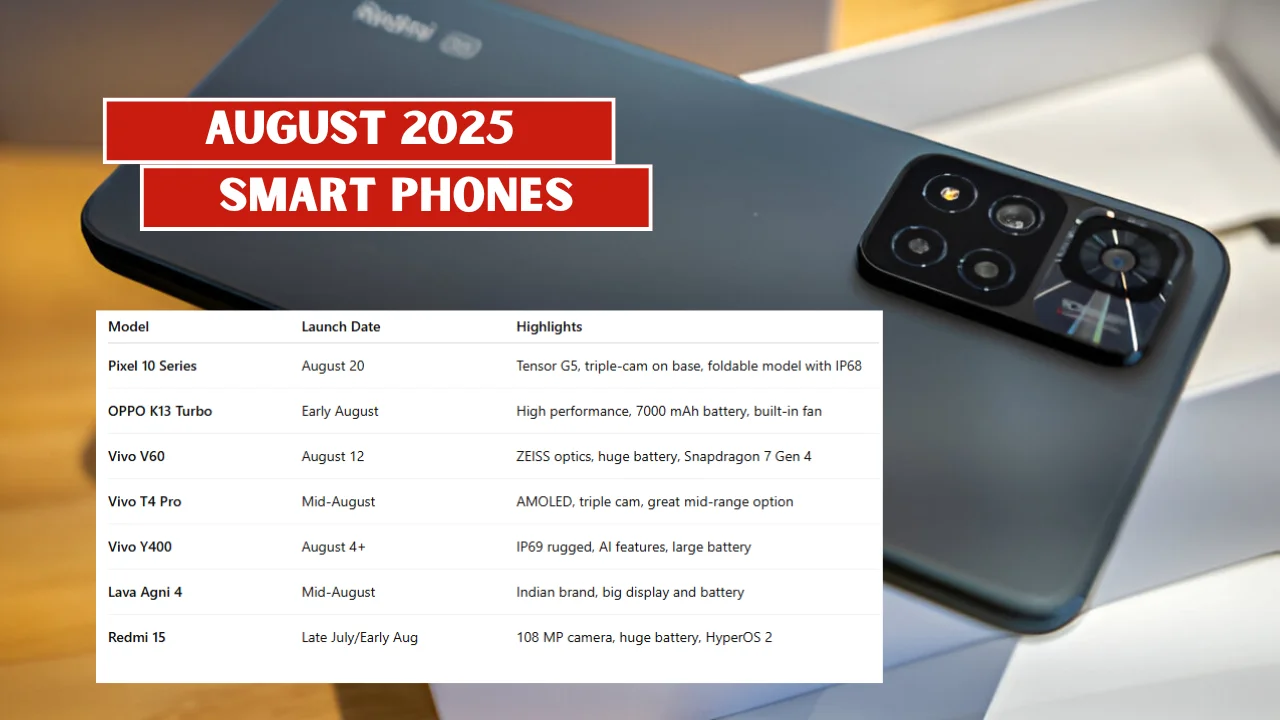 New Smartphones in AUGUST 2025 in India